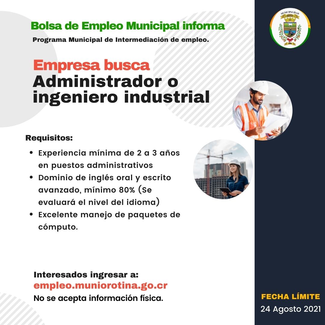SE BUSCA ADMINISTRADOR O INGENIERO INDUSTRIAL